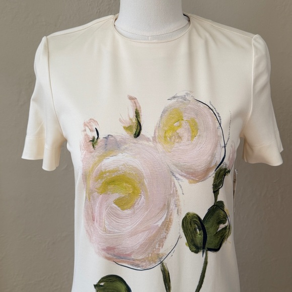 NEW OSCAR DE LA RENTA Sz 2 women's floral jersey maxi dress cream painted roses - Picture 3 of 16